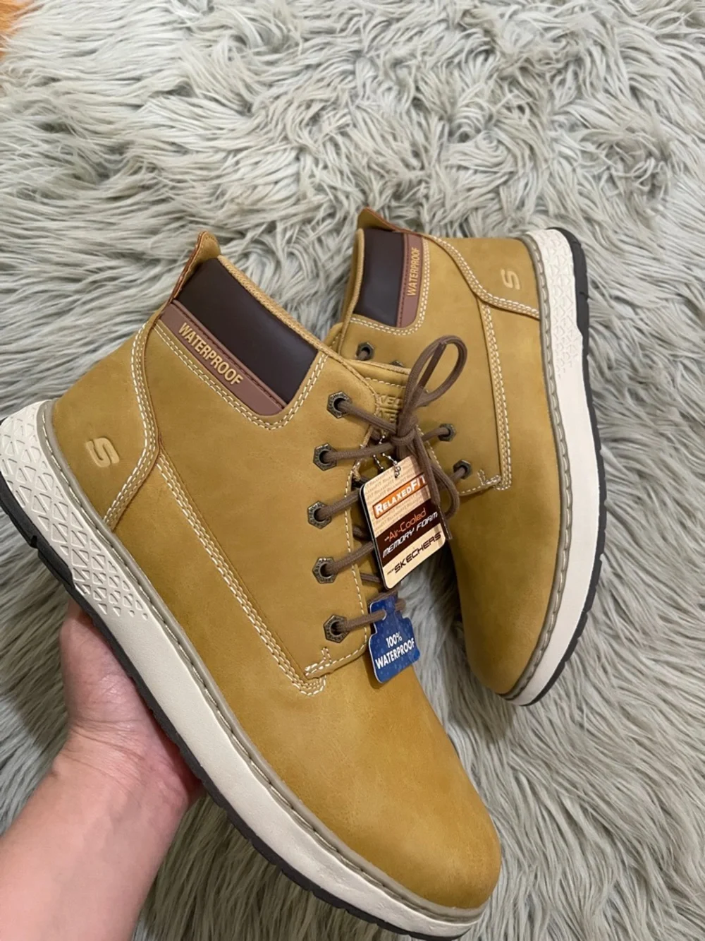 Skechers Men's Tan Waterproof Leather Lace-Up Ankle Boots